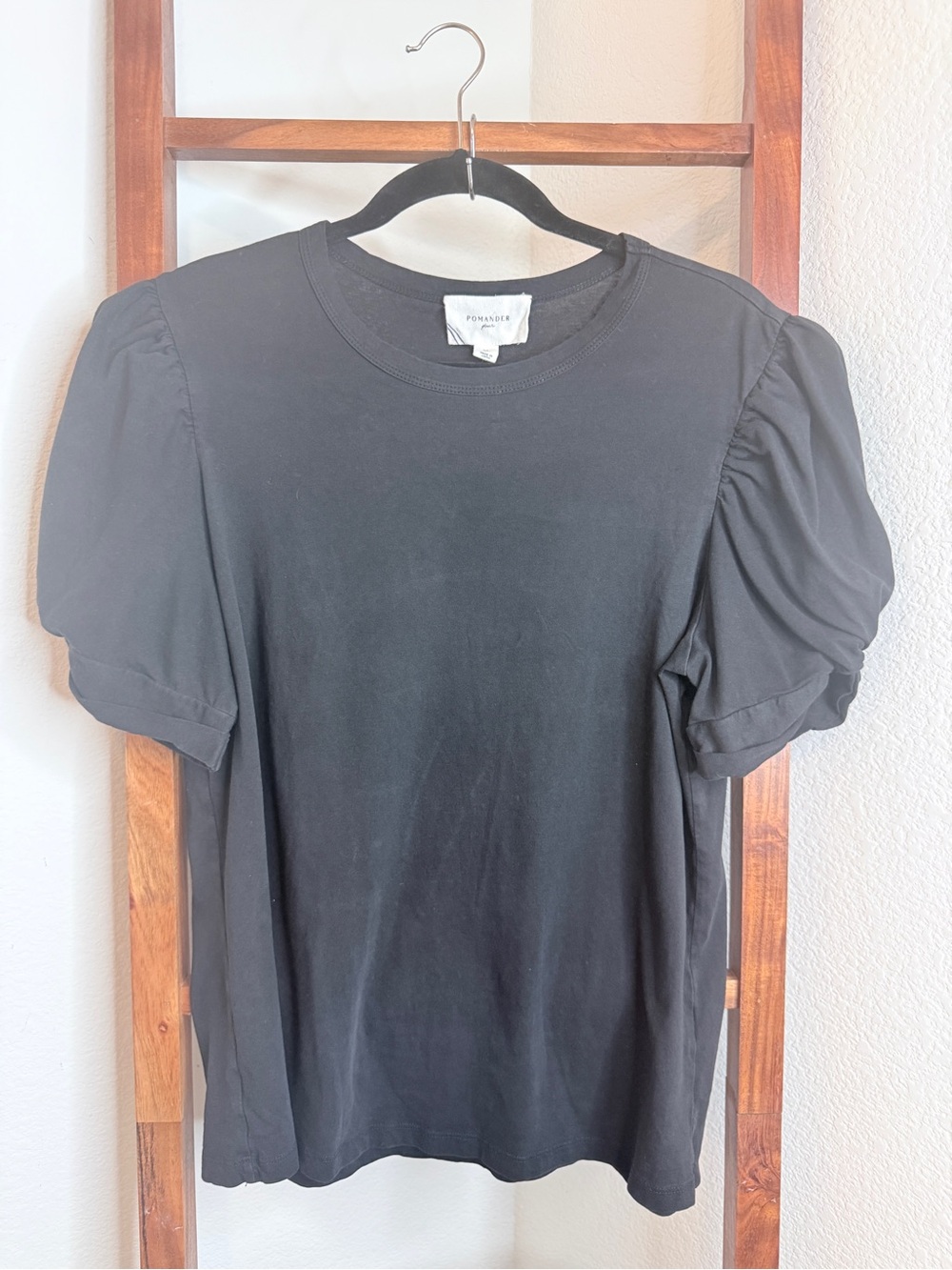 Pomander Place Vesty Puff Sleeve Crewneck Black Top XL